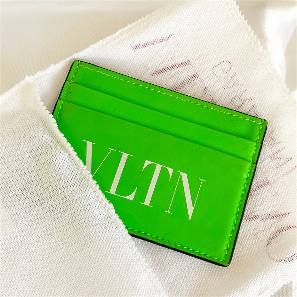 VALENTINO VLTN Green Neon Leather Cardholder Graphic Print